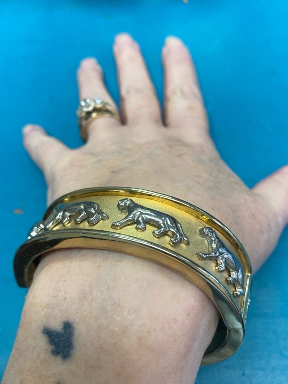 Gold and Silver Panther Motif Bangle Bracelet